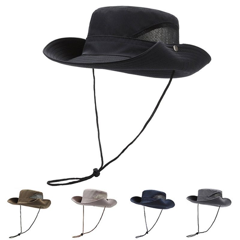 Fashion Summer Men Bucket Outdoor UV Protection Wide Brim Panama Safari Hunting Hiking Casual Sun Cap Beach Sunscreen Fisherman_voghion.com