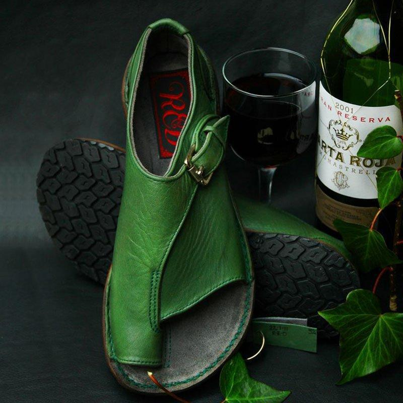Women Sandals Women's Retro Solid Color Flat Sandals For Leather Sandals_voghion.com