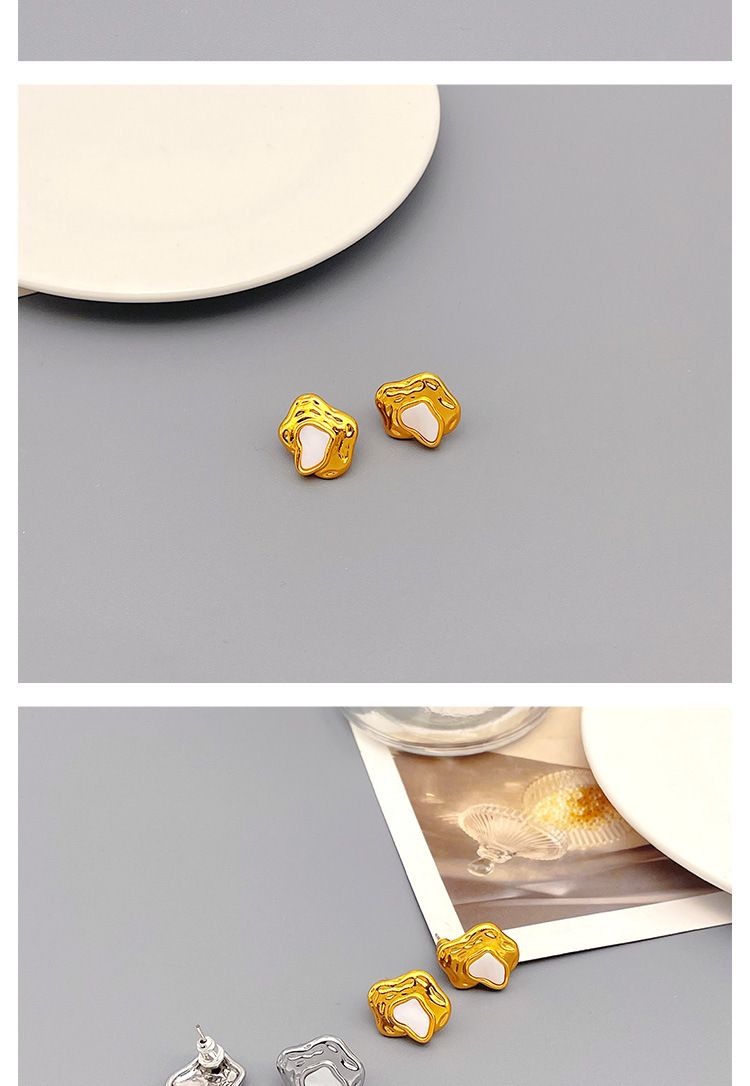 S Sølvnål Uregelmæssig Geometri Kobberbelagt Ægte Guld Skal Kompakte Øreringe Enkle og Moderigtige Øretilbehør_voghion.com