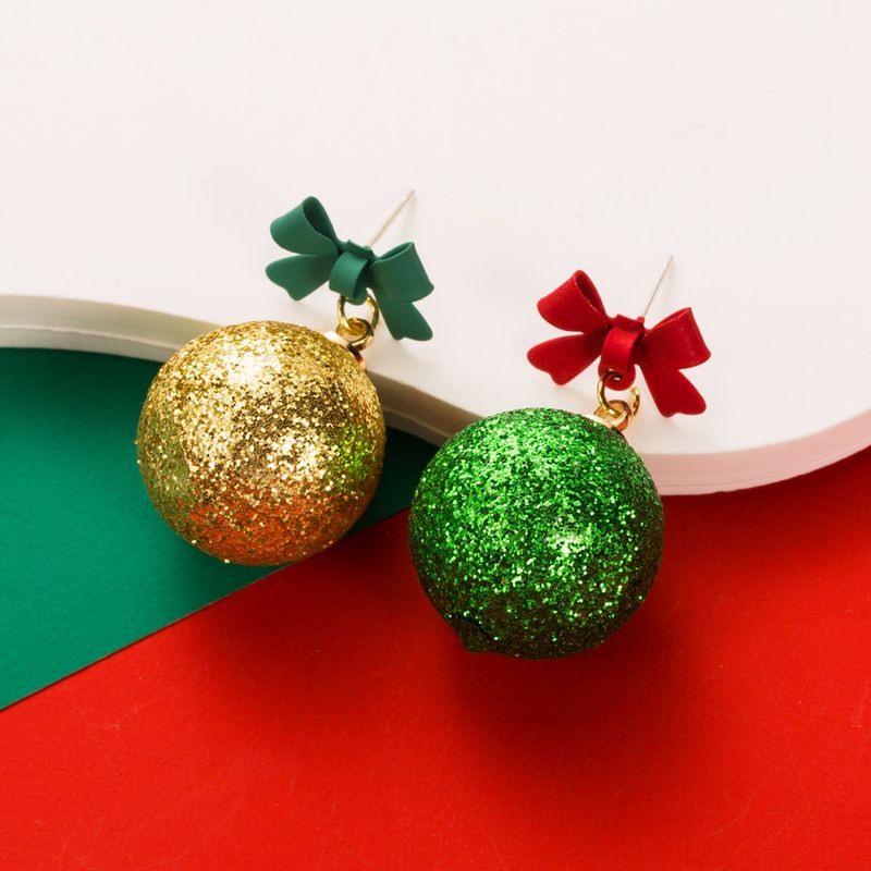 2023 New Creative Bowknot Round Ball Glitter Powder Asymmetric Stud Earrings Ear Jewelry_voghion.com