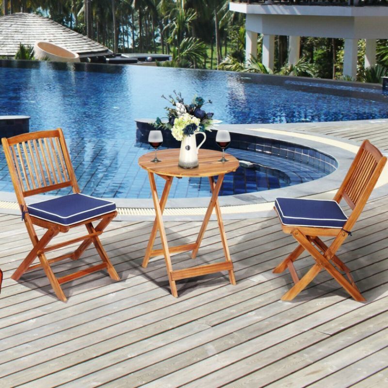 3 Pieces Patio Folding Bistro Set with Padded Cushion and Round Coffee Table_voghion.com
