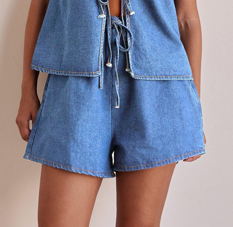 Women's Clothing Summer Fashion Casual Sleeveless Lace Up High Waist Women's Vest Denim Suit Shorts Women_voghion.com
