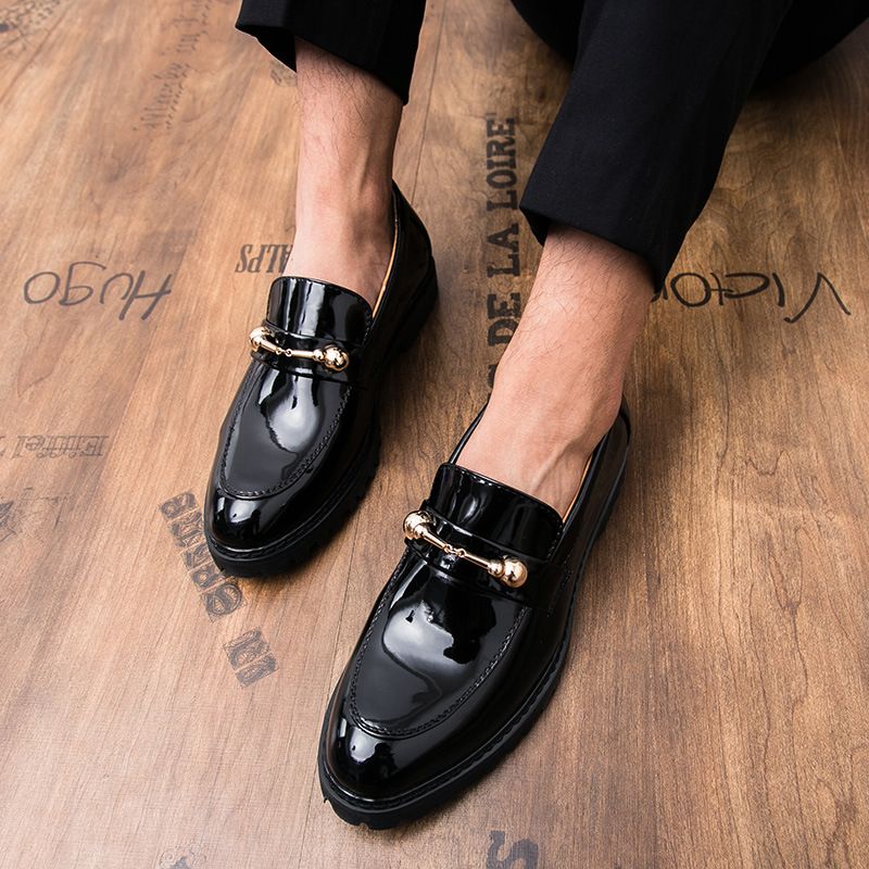 Sharp pointed best man knot semi trailer nightclub shoes, men's British style black business dress, casual work wear_voghion.com