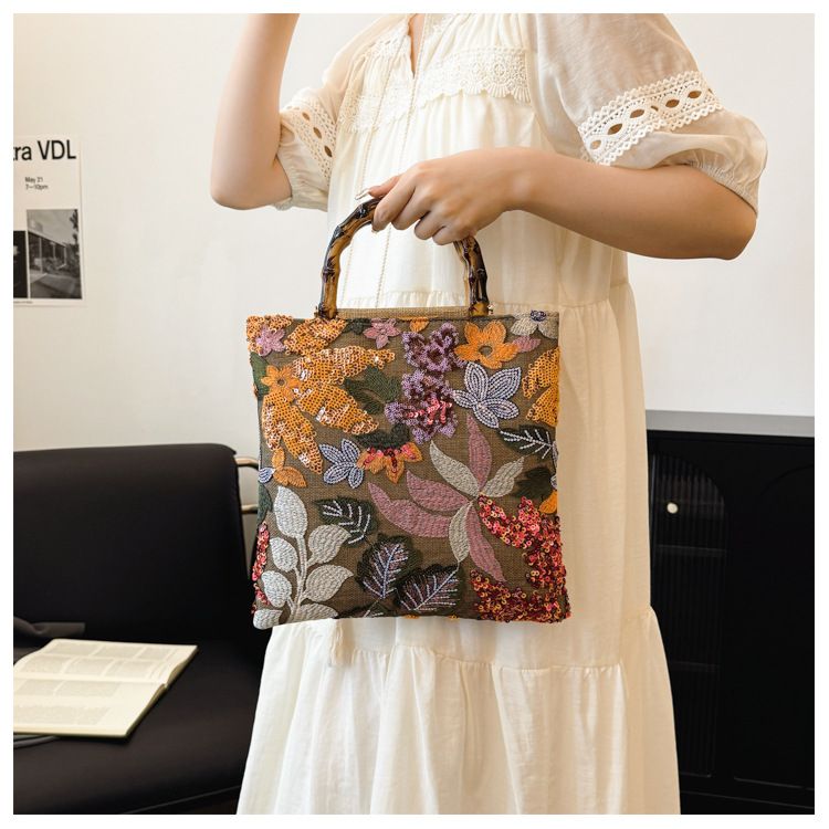 Nuova borsa a mano con nodo in bambù, borsa da sera alla moda con ricami pesanti e paillettes colorate di alta qualità da donna_voghion.com