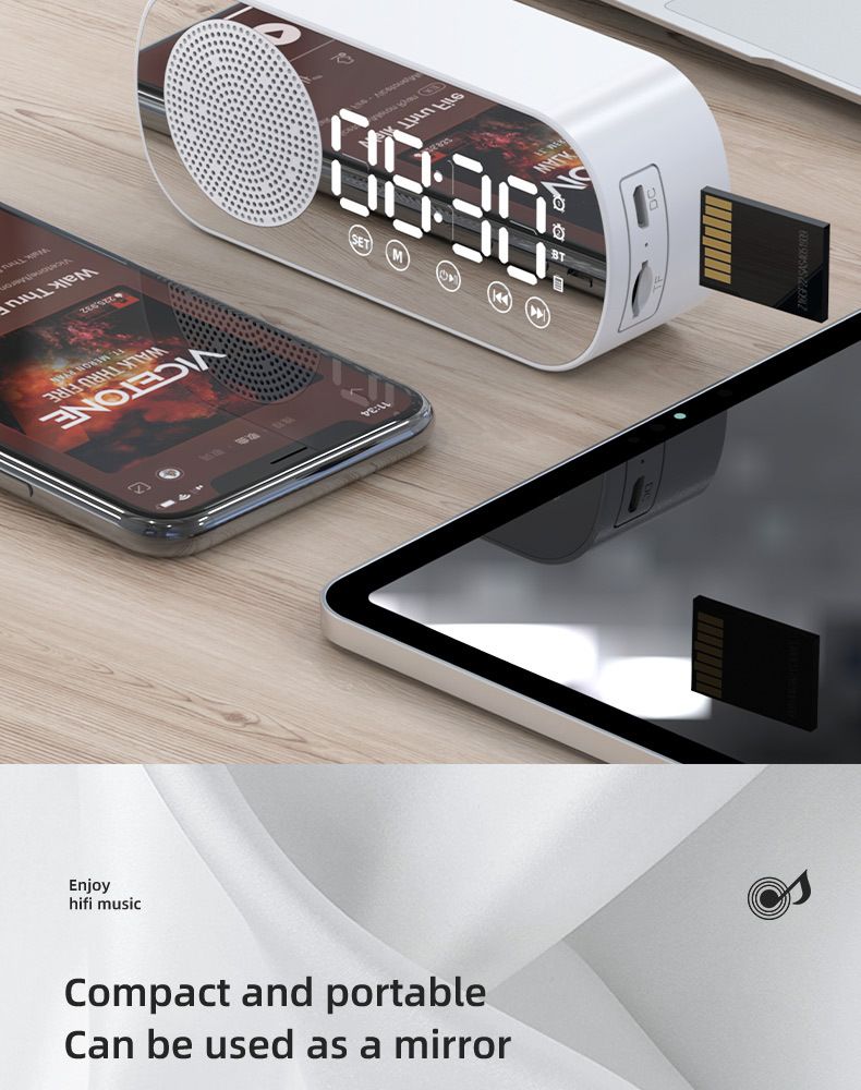 Nieuwe klok draadloze Bluetooth-kaartluidspreker thuiswekker draagbare mini-audioradio voor buiten_voghion.com