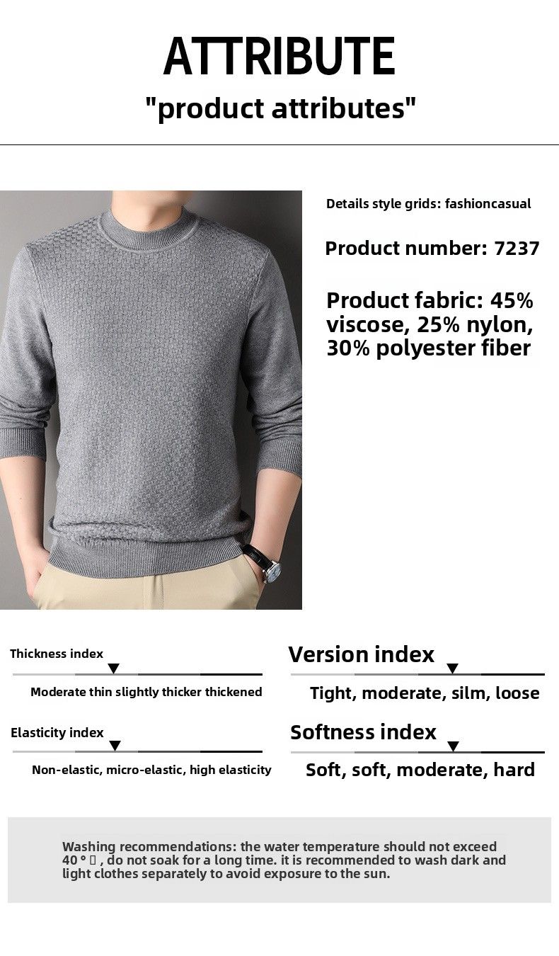 New Live Spring And Autumn Solid Color Half Turtleneck Slim Fit Sweater Youth Base Shirt Men's Clothing_voghion.com