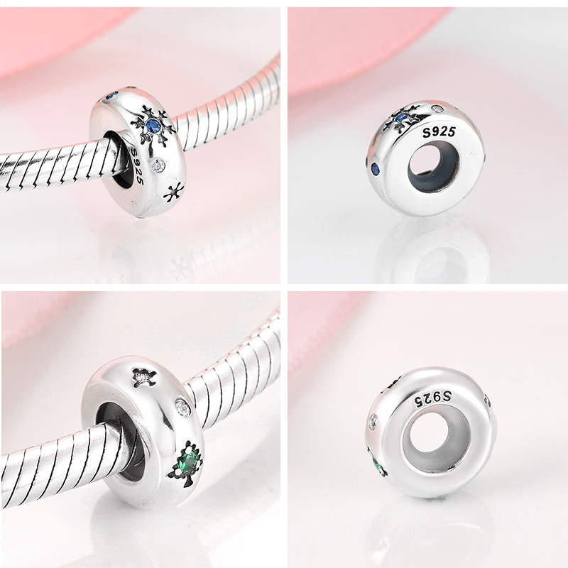 Perline da donna in argento sterling perline micro-pavimentato in zircone fiore fiocco di neve serie gioielli plug distanziatore perline braccialetto accessori in argento fai da te_voghion.com