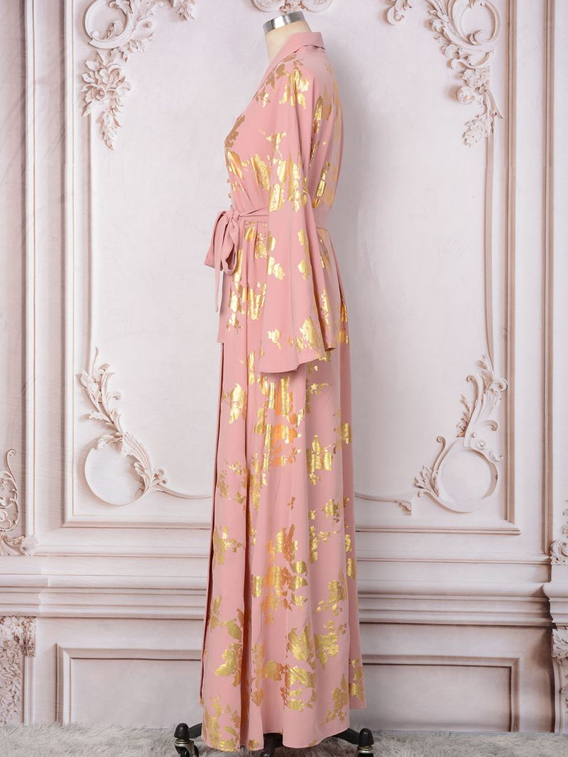Damenbekleidung Naher Osten Muslimische Damenmode im neuen Stil mit Goldprägung Abendkleid Arabisches Kleid Kaftan Robe_voghion.com