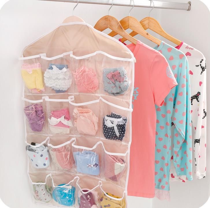 Hängende Lagerung Finishing Aufbewahrungstasche 16-Zellen Kleiderschrank Unterwäsche Socken Klassifizierung Aufbewahrungstasche Hängetasche Spot_voghion.com