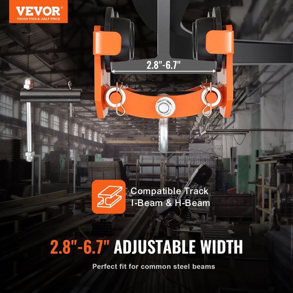 Manual Trolley, 4400 Lbs/2 Ton Load Capacity, Push Beam Trolley With Dual Wheels, Adjustable For I-Beam Flange Width 2.8' To 6.7', Heavy Duty Alloy_voghion.com