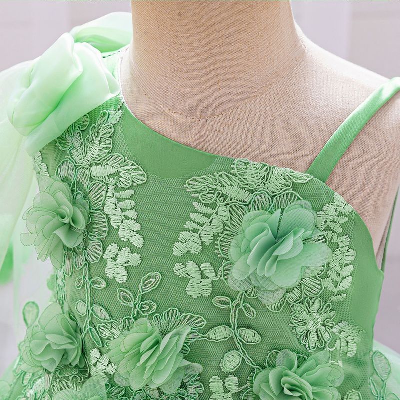 Boho Chic Christening Dress (70-110cm/6M-3Y) | Asymmetric Straps Tulle Gown With Lace Trim | Unique Straps Design For Baptism & 1st Birthday_voghion.com