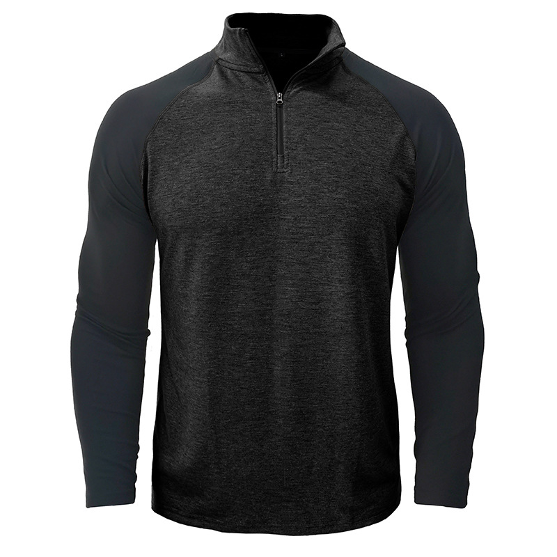 long sleeved zippered high neck sweatshirt Men's pullover color matching standing collar outdoor sweater_voghion.com