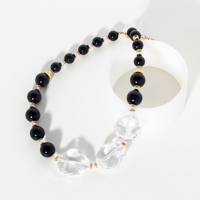 Sieraden overdreven transparante kristal kralen ketting zwarte parel sleutelbeen ketting NK23780_voghion.com