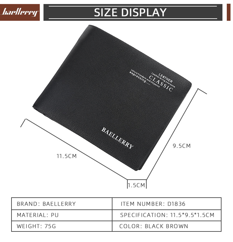 Kurze Brieftasche für Herren Baellerry Mehrere Kartenfächer Dünne Brieftasche Jugend Offene Geldbörse Kartentasche Männer_voghion.com