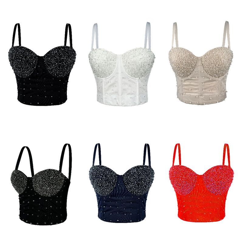 Women's Clothing Shiny Beads Handmade High End Outer Wear Small Camisole Herringbone Bra_voghion.com