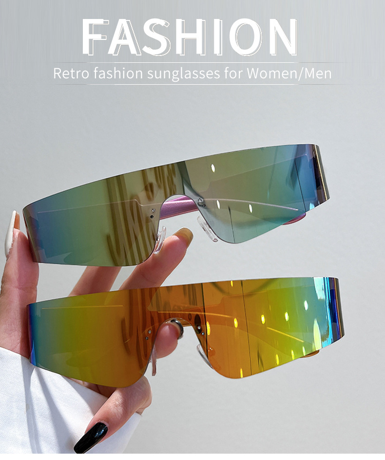 Future technology sense Cyberpunk frameless integrated sunglasses trendy men's and women's cycling sunglasses_voghion.com