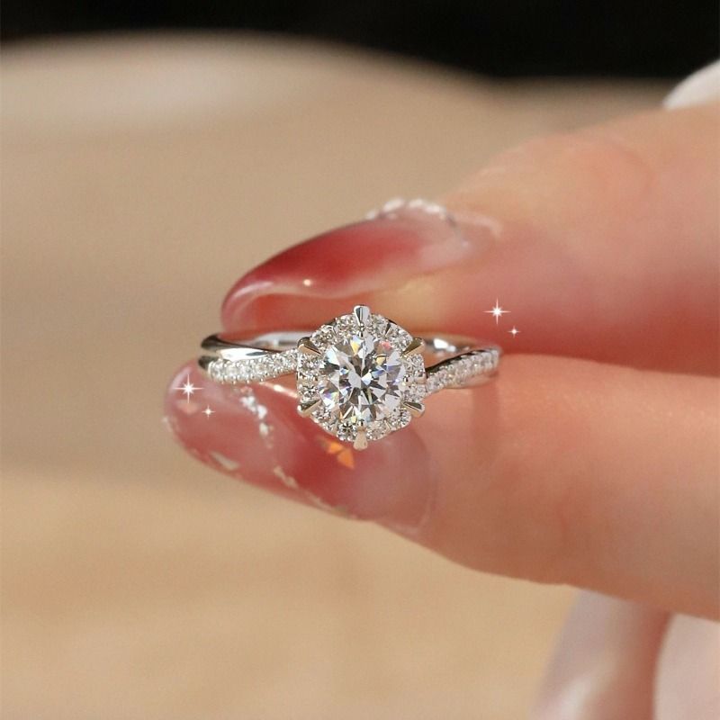Evig bryllupstrend klar til brug: Ring med funklende kubisk zirkonia-charme, elegant forlovelsesring til kvinder, smykkebånd_voghion.com