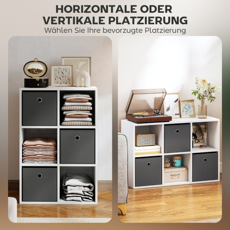 Regal Mit 6 Fächern und 3 Stoffschubladen, Aufbewahrungsregal, Vielseitig, Grau_voghion.com