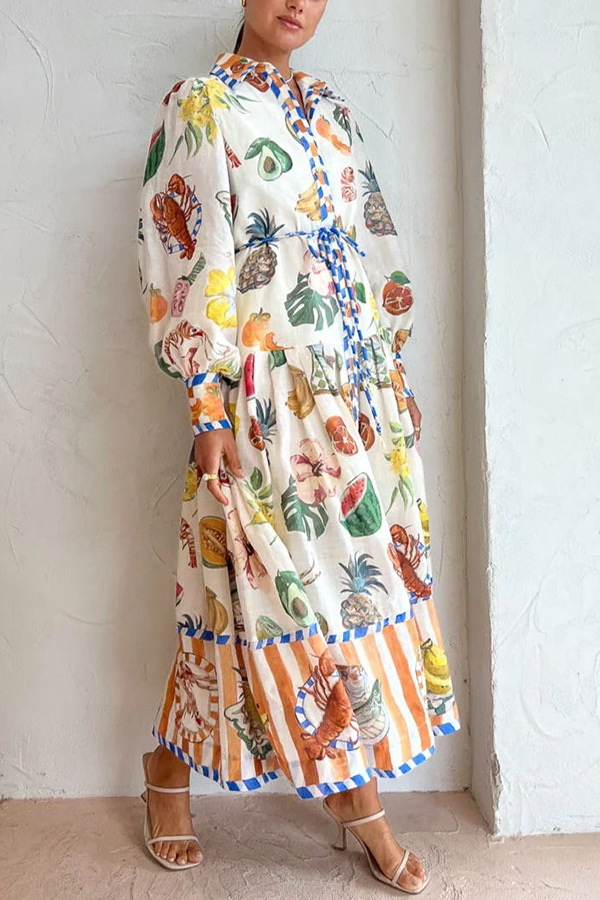 Abito in vita con lacci con stampa alla moda da donna_voghion.com