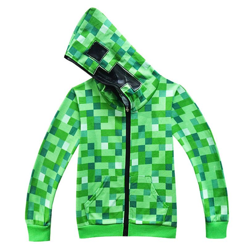 Recién llegados, juegos de cosplay de Minecraft, armadura para niños, disfraz de Creeper para niño, divertido conjunto de sudadera con mosaico verde, chaqueta, disfraz, regalo para fanáticos_voghion.com