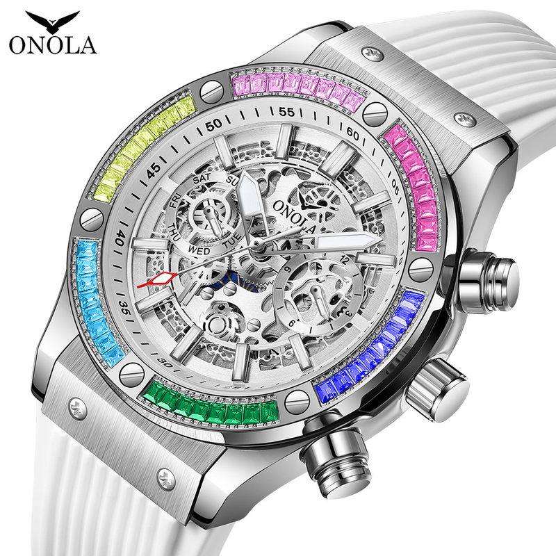 Nastro impermeabile da uomo alla moda con diamanti arcobaleno ONOLA/New Aurona, orologio meccanico completamente automatico_voghion.com