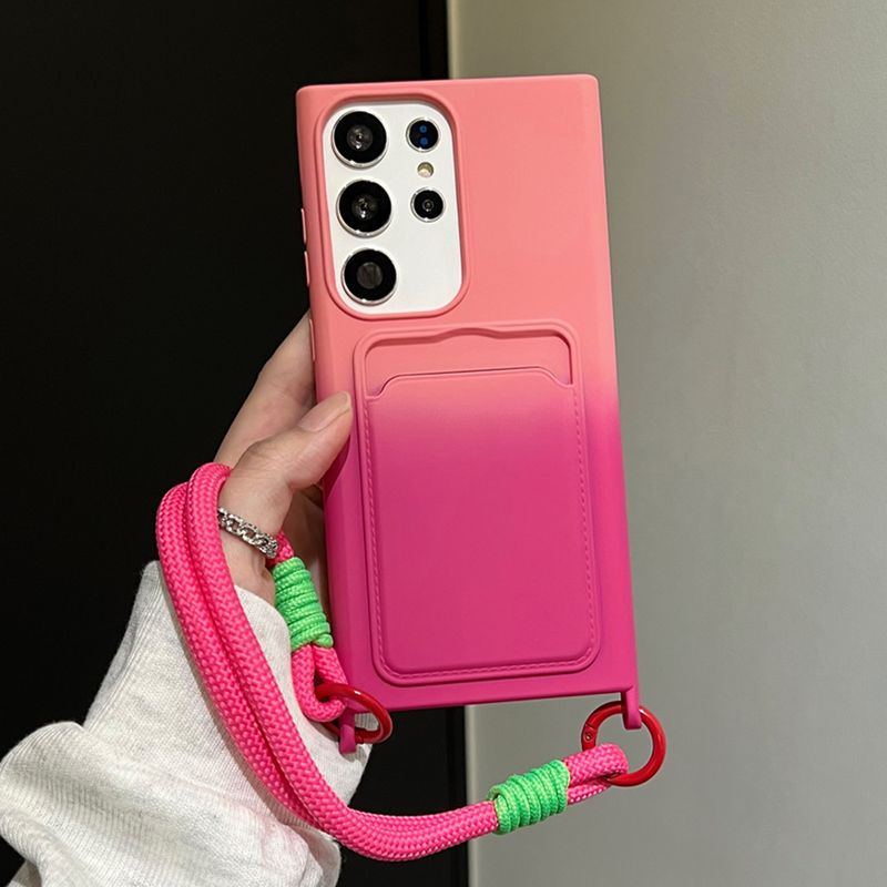 Wrist Strap Lanyard Gradient Card Bag Phone Case For Samsung S24 Ultra S23 FE S22 Plus A55 A54 A52 A35 A15 A14 A13 A12 A05 Cover_voghion.com