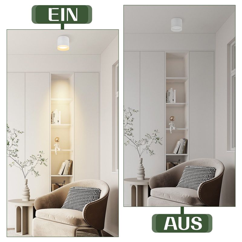 Glitzerlife Aufbauspot LED Aufbaustrahler Rund - Weiß Deckenstrahler 5W Kleine Spots Aufbauleuchte GX53 Warmweiß Flach Aufputz Strahler 3000K Acryl Deckenlampe_voghion.com