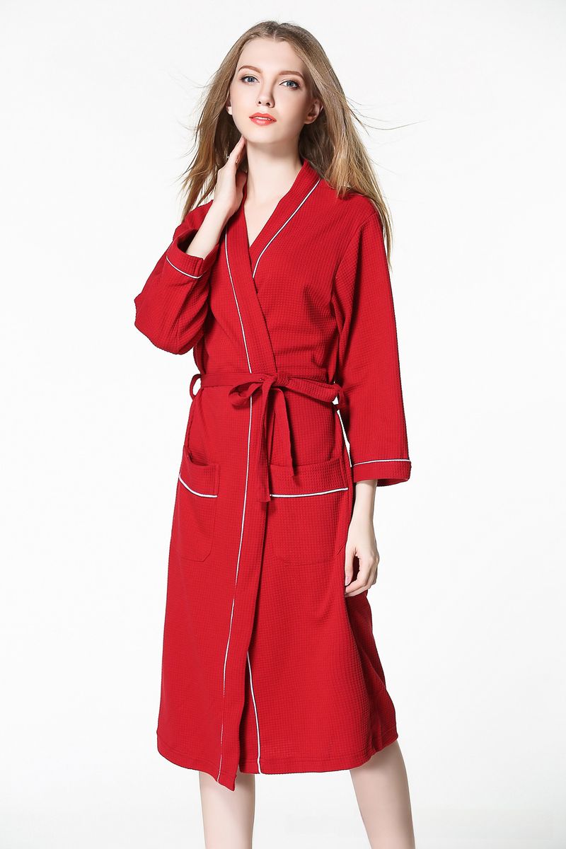 Hotel spring and summer couple waffle bathrobe soft cotton bathrobe hot spring nightgown with extra large size_voghion.com