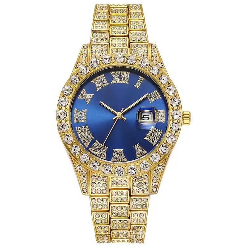 Ανδρικά Ρολόγια Ανδρικά Ρολόγια Quartz Calendar με Hip Hop Dial Diamond For Men in Steel_voghion.com