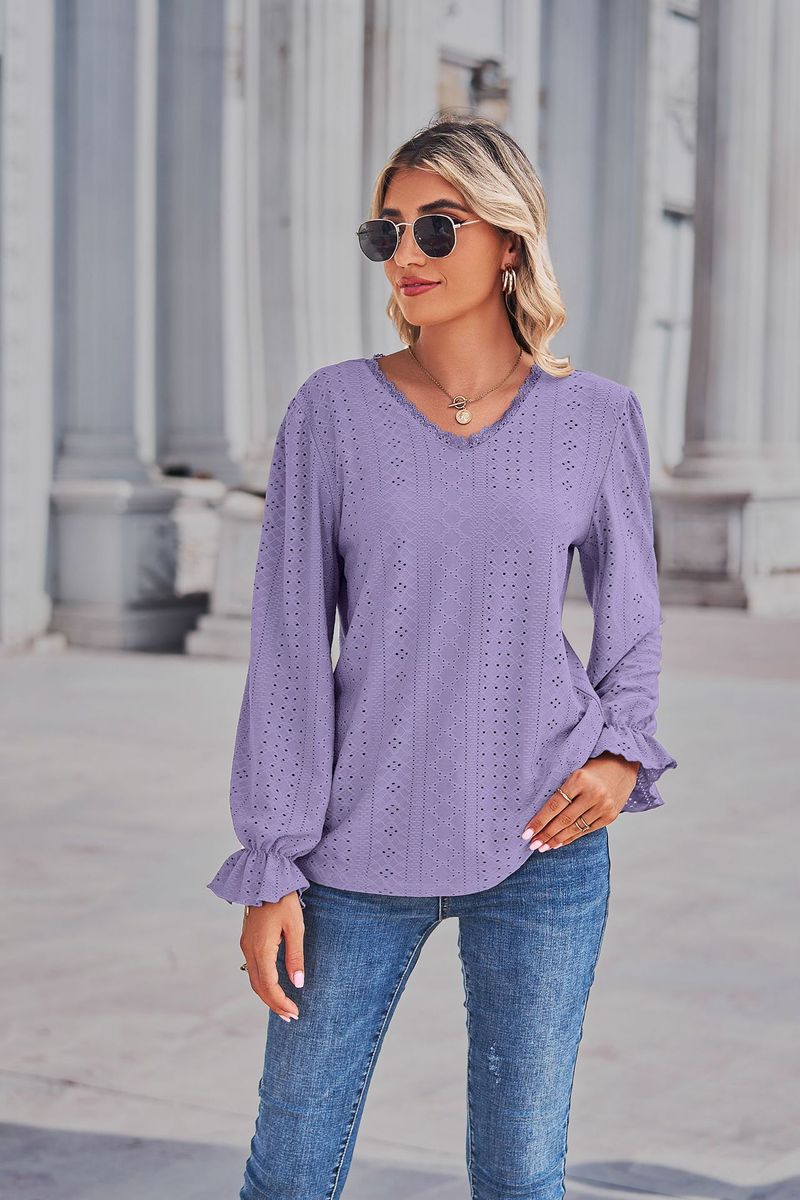 Damen Long Sleeve huel Spëtzekleeder T-Shirt Splicing loose Tops_voghion.com