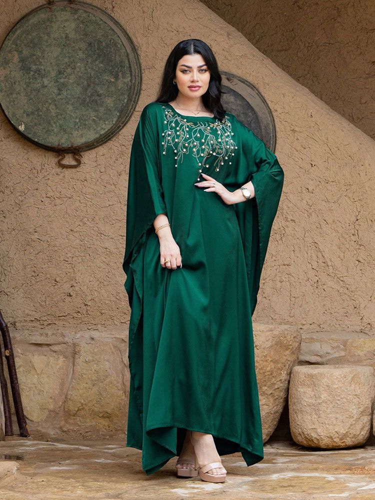 Women's Clothing Matte Satin Beaded Robe Light Luxury Party Dress Skirt_voghion.com