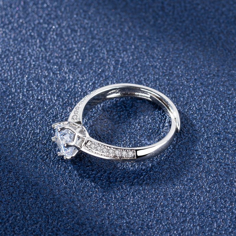 Anello aperto in zircone di lusso leggero a sei griffe, stile coreano, elegante, per donna, con mezza parete, Jiangshan, micro pavé._voghion.com