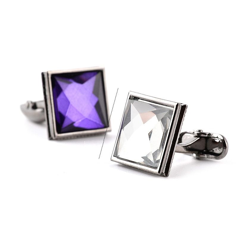 new square diamond cufflinks amethyst temperament shirt cufflinks_voghion.com
