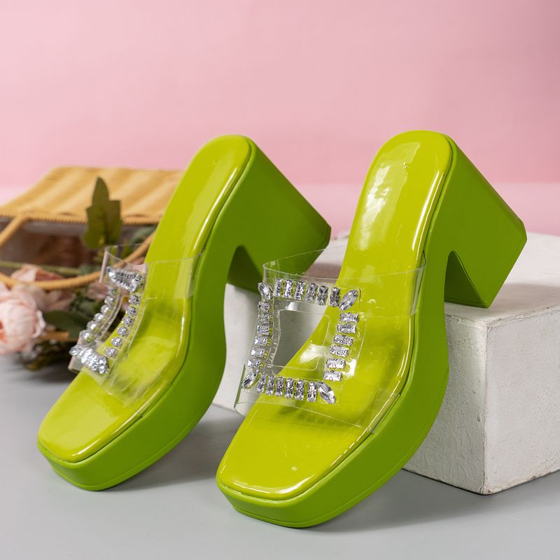 2024 Foreign Trade Spring And Sum Square Head Rhinestone Thick Heel High Heel Large Size Flip Flops European And American Large Size Sandals Wholesale_voghion.com