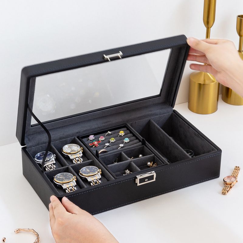 Black Green New Lychee Pattern High End Watch Box 3 Bit 6 Bit 12 Bit Double Layer Watch Jewelry Storage Box_voghion.com