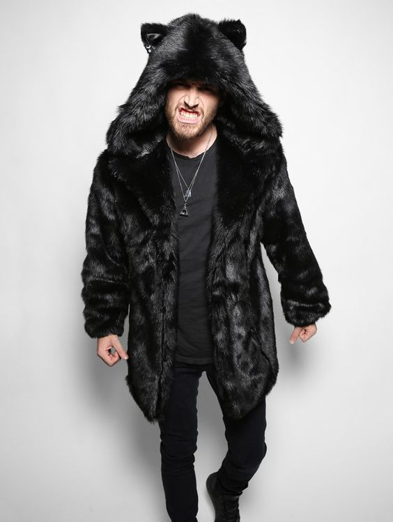 Herenjas van imitatiebont. Winterjas voor heren, casual thermische nertsjas. Lange jas voor heren, met capuchon_voghion.com