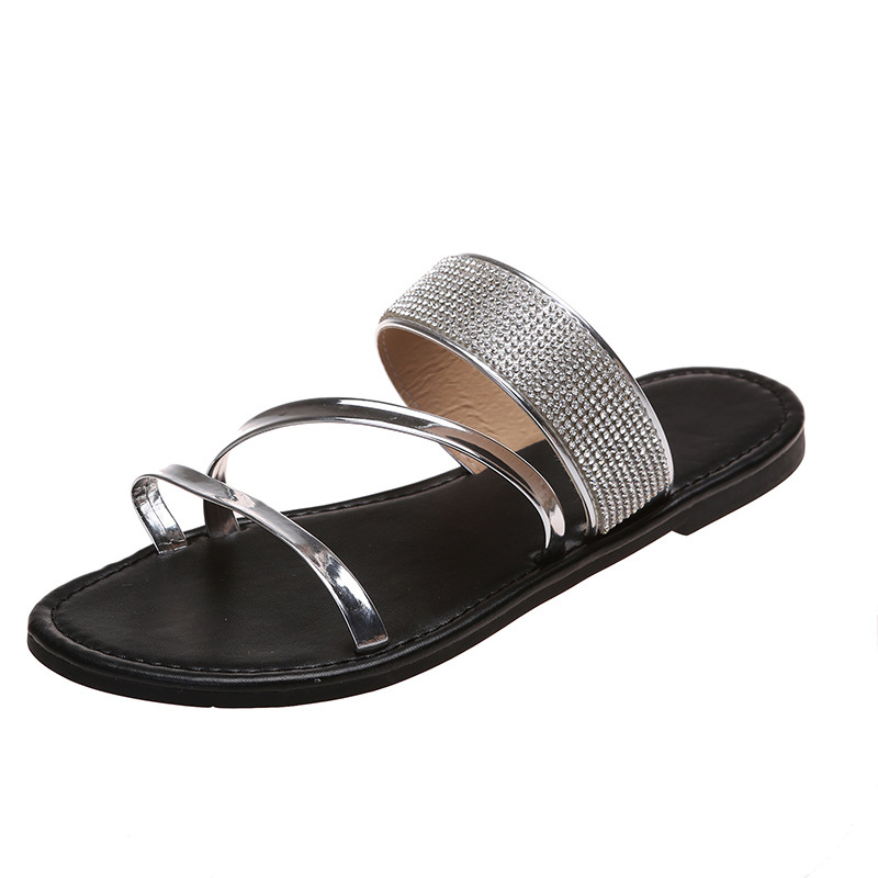 Sandali e pantofole da donna di grandi dimensioni con scritta, sandali casual traspiranti estivi con strass alla moda da donna_voghion.com