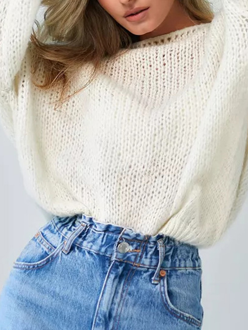 Women's autumn and winter new women's sexy one-line collar off-shoulder solid color loose knitted pullover sweater_voghion.com