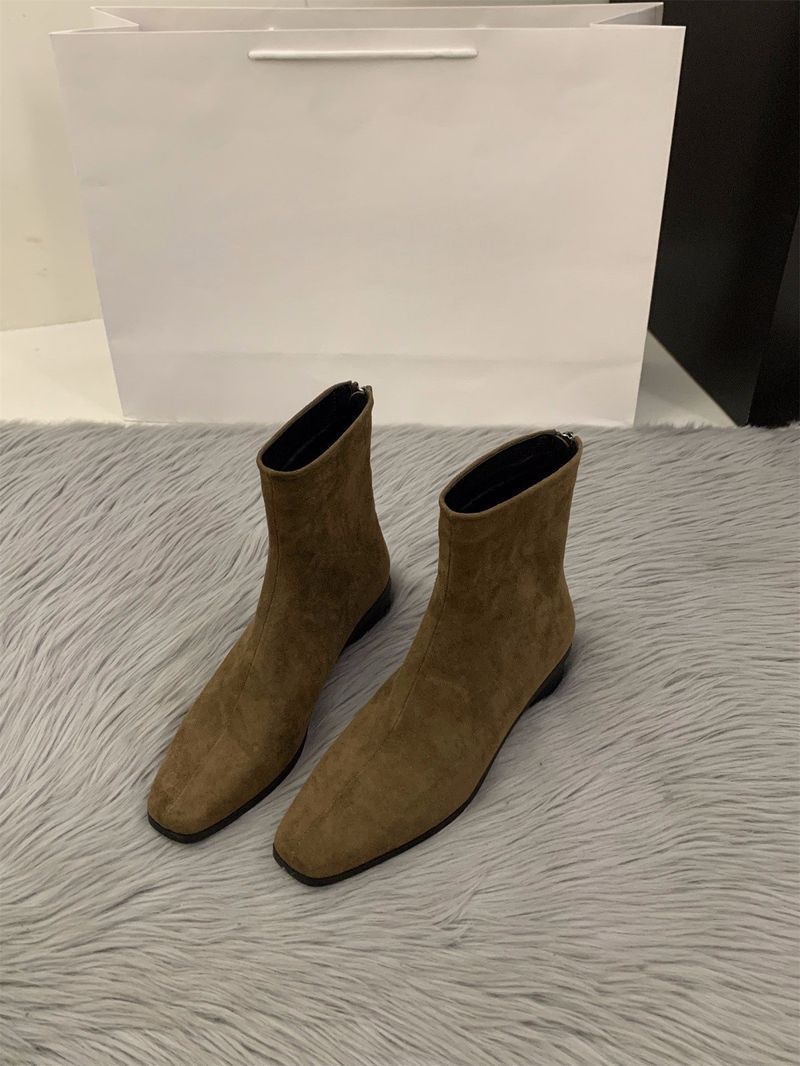 Thick Heel Suede Korean Style Small Ankle Boots Women's Shoes 2025 New Autumn And Winter Plus Velvet Martin Boots Coffee Color Skinny Short Boots_voghion.com