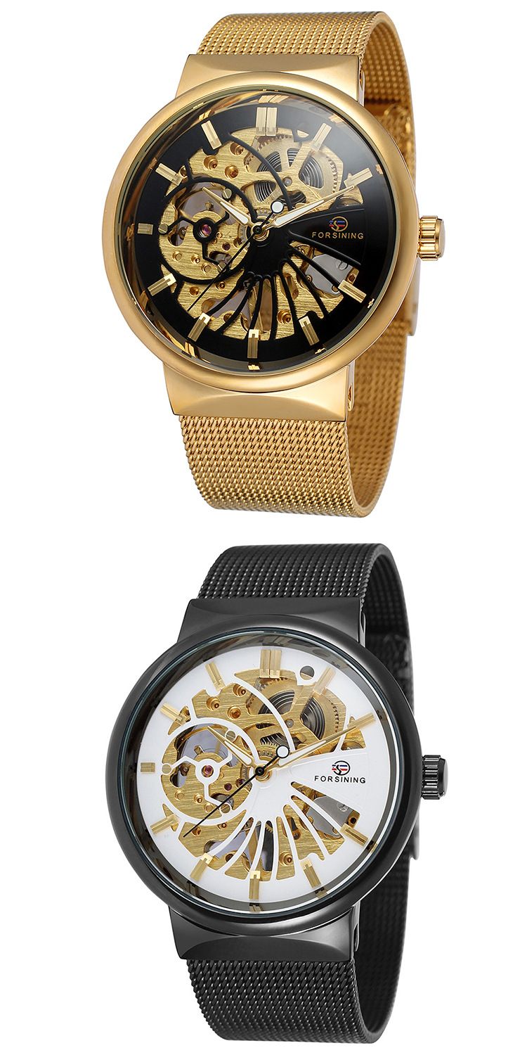 Nei FORSINING126 Hären Auer mat manueller Mechanik an engem holen Design fir Männer, modern a mat Stolband_voghion.com