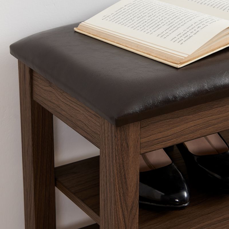 A Height-adjustable Shoe-changing Bench Made Of High-quality Wood, Equipped With A Comfortable Seat And Concealed Storage Space,Natural Rubber Wood,Brown_voghion.com