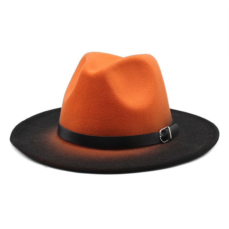 Cappello da jazz in feltro bicolore sfumato con bordo grande in stile 2021, spesso per uomo e donna_voghion.com