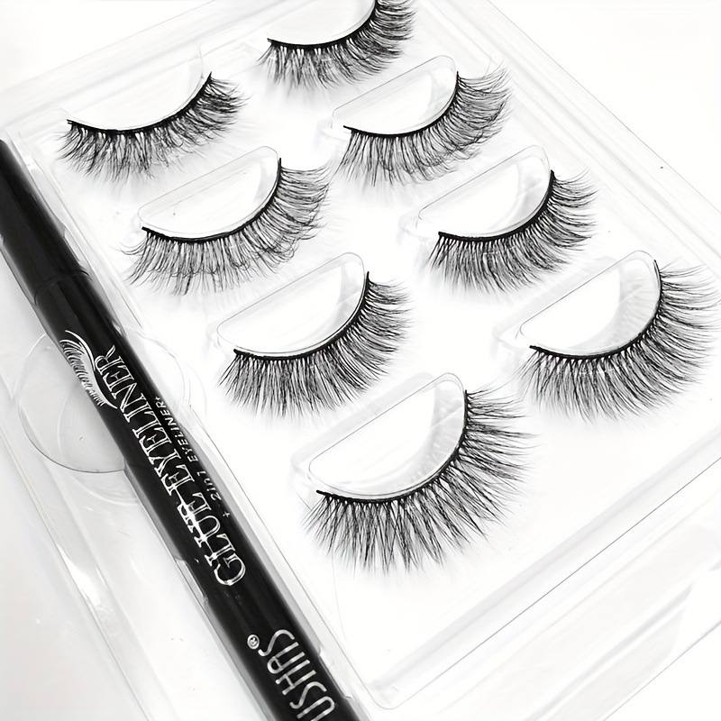 USHAS eyeliner gelpen Valse wimpers passen bij 3D nertsenhaar dikke krullende oogmake-up_voghion.com