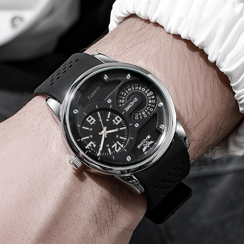 Nuovo orologio sportivo da uomo al quarzo con cinturino in silicone con decorazione personalizzata a doppio quadrante per orologi di tendenza per studenti_voghion.com