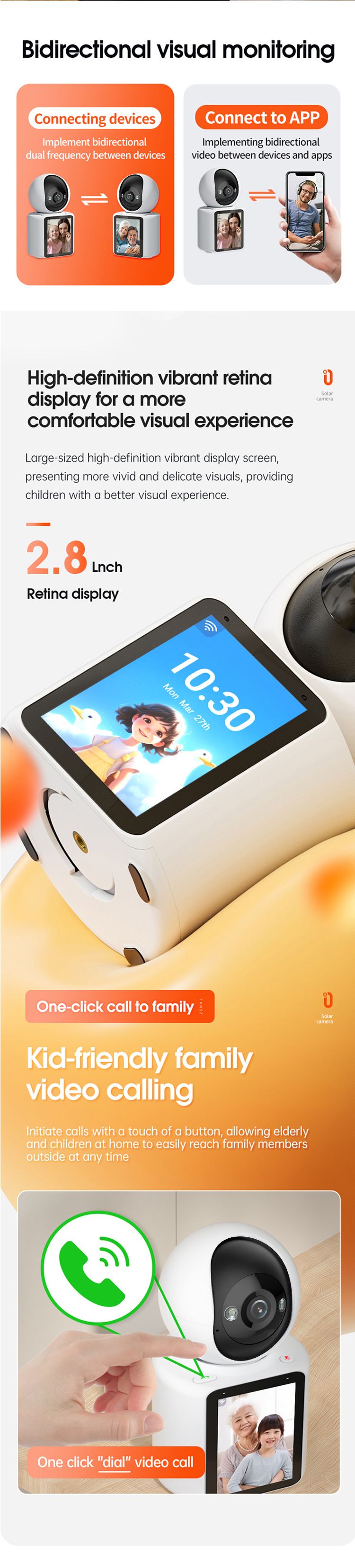 2.8" Touchscreen WiFi Security Camera With Two-Way Audio, Night Vision, Remote Monitoring For Home & Office_voghion.com