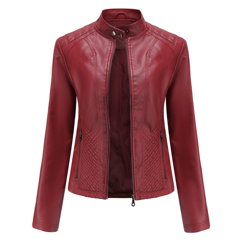 Giacca da motociclista a maniche lunghe, giacca casual in pelle da donna_voghion.com
