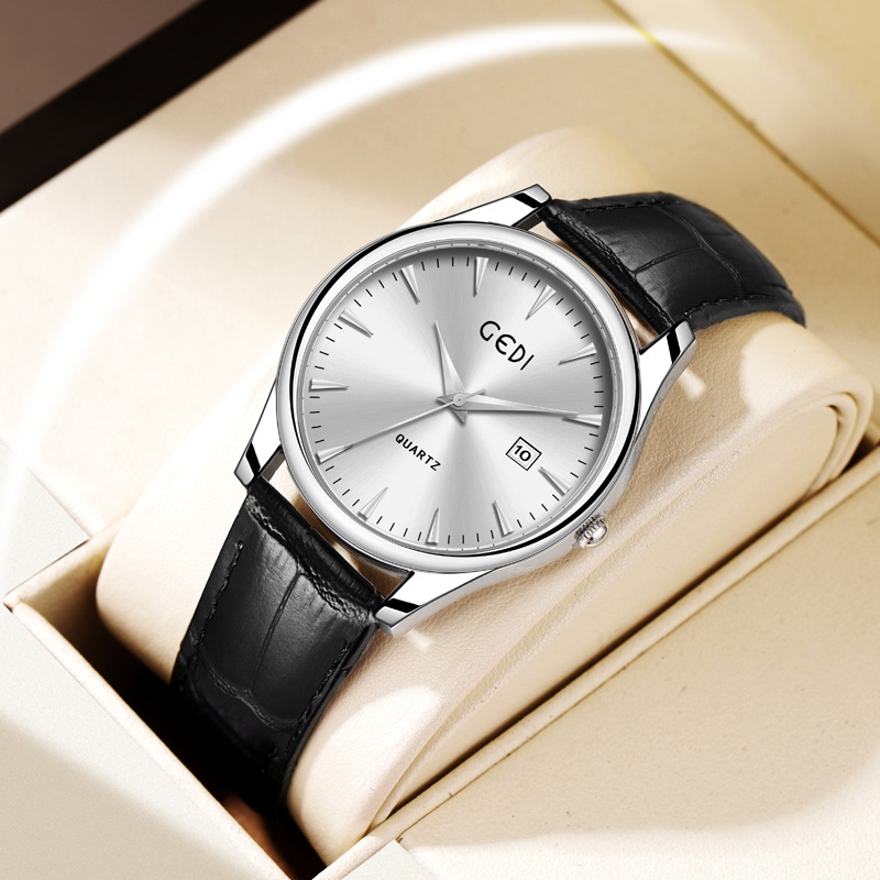 Neue mode paar modelle klassische leder einfache senior gefühl kalender wasserdicht quarzuhr_voghion.com