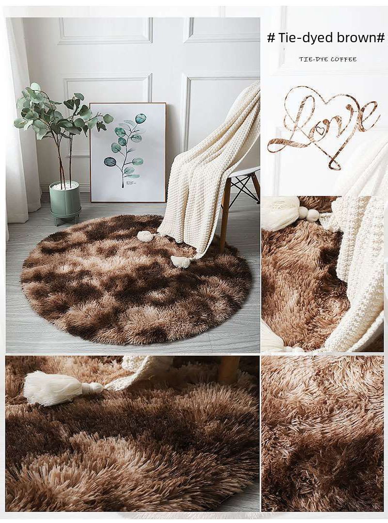 Carpet hanging basket mat plush gradient tie-dye round carpet mat_voghion.com
