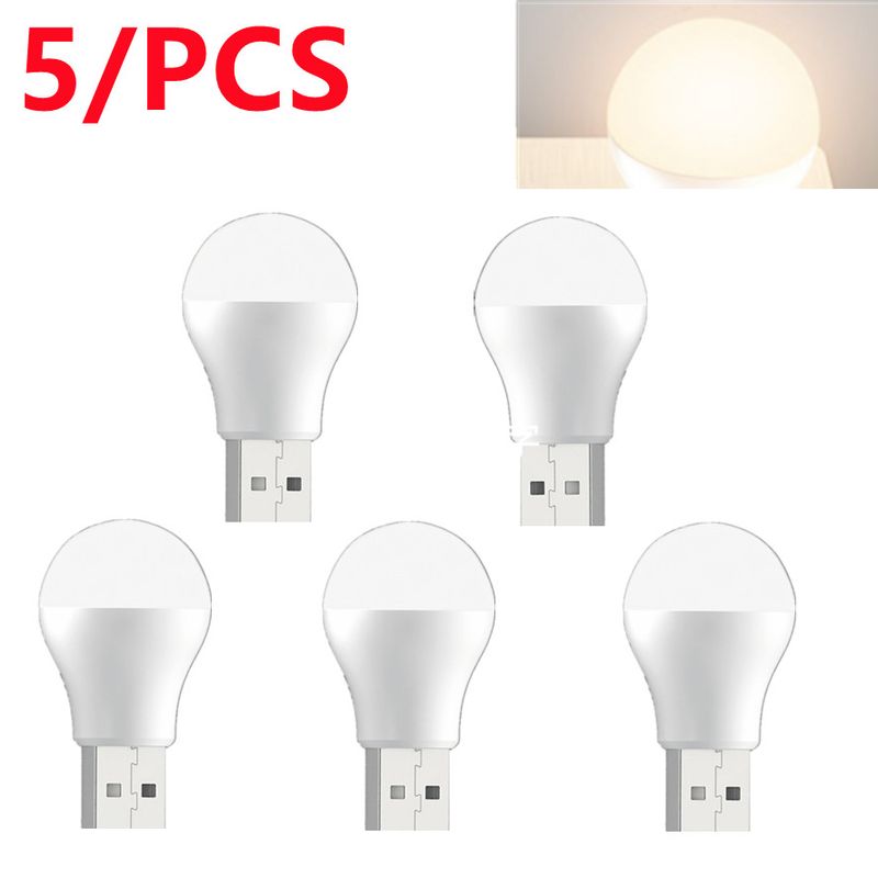 5 Pcs USB LED Plug Lamp 1W Super Bright Eye Protection USB Book Light Computer Mobile Power Charging USB LED Night Light_voghion.com