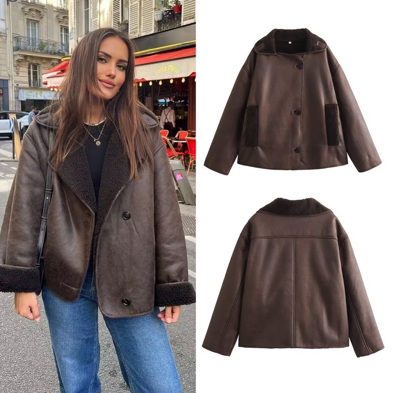 Damenbekleidung Lässige Wendejacke mit Kunstpelzkragen – Gemütliche Winteroberbekleidung für Streetstyle (Braun, S/M/L)_voghion.com